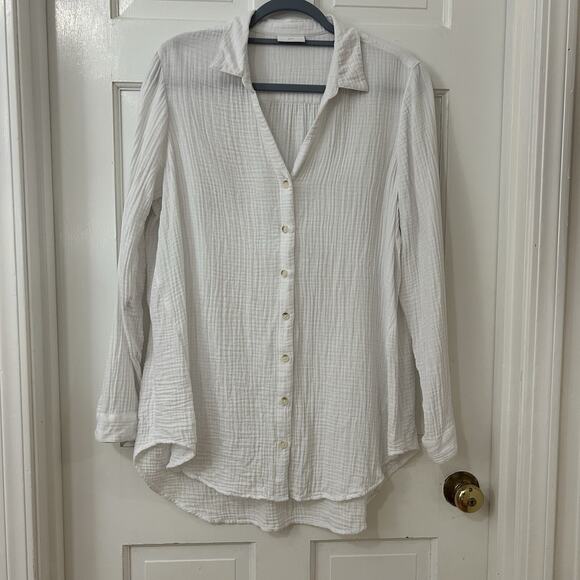 J. Jill Tops - J. Jill Cotton Gauze Tunic Top Sz XL? White Summer Beach Button Up Shirt